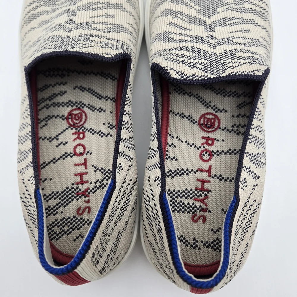 Rothy's The Sneaker Maritime Tiger Slip On Shoes Gray Stripe Women's Size 8.5